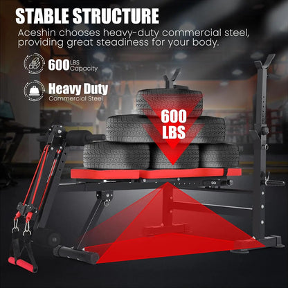 6 in 1 Weight Bench Set with Squat Rack Foldable Adjustable Bench Press Set with Removable Foot Catch Foldable Strength Training