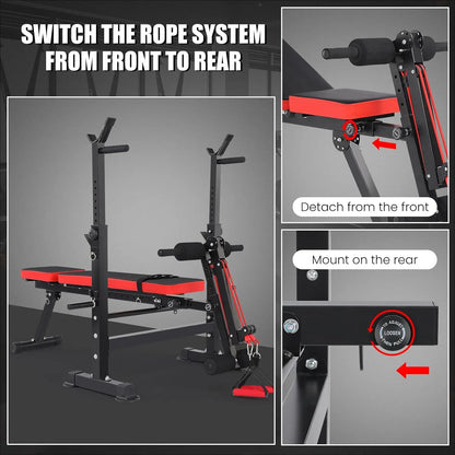 6 in 1 Weight Bench Set with Squat Rack Foldable Adjustable Bench Press Set with Removable Foot Catch Foldable Strength Training