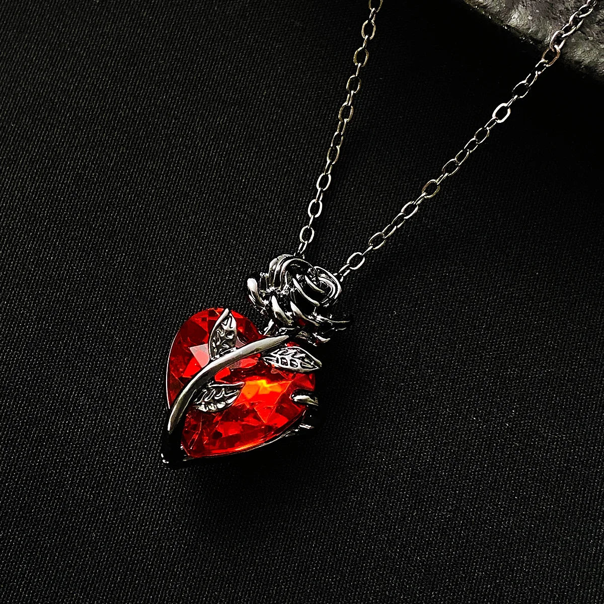 Love Rose Necklace with Entangled Flower Heart Design