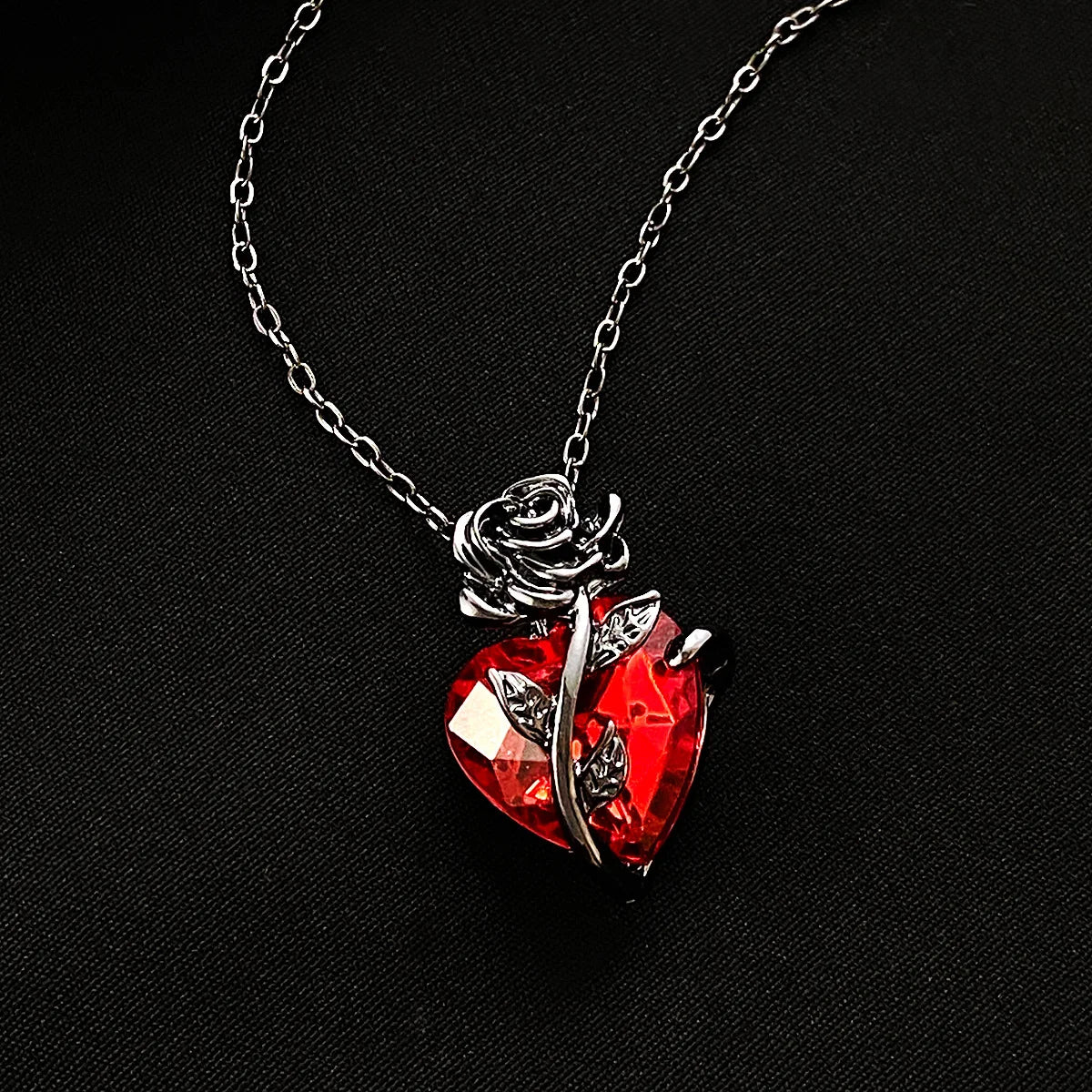 Love Rose Necklace with Entangled Flower Heart Design